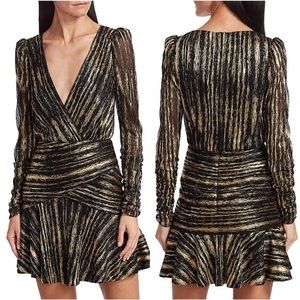 Monique Lhuillier Long Sleeve Metallic Mini Dress NEW